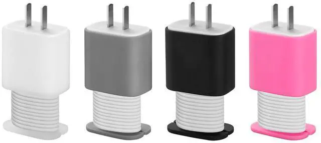 Main image of 4 Packs USB Data of Silicone Charger Protector, Compatible with 18W and 20W Silicone Power Adapter, Power Adapter Case-1.66 x 1.12 inches, Cord Wrap Snapback Winder (not Including Charger)