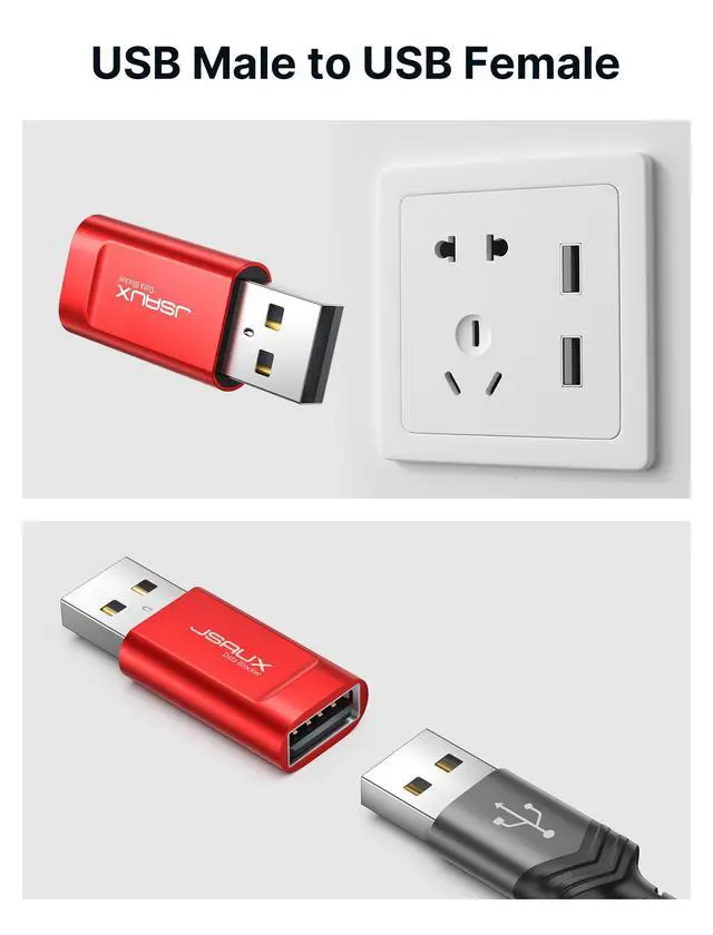 Alt view image 3 of 7 - USB Data Blocker, USB A to USB A, Charge-Only, 4-Pack, Red