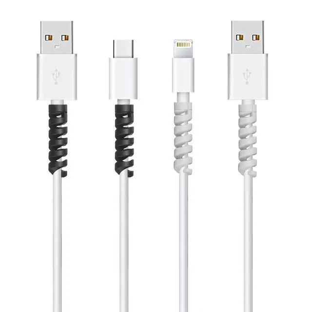 Alt view image 2 of 7 - 12 Pieces Charging Cable Protector Silicone Spiral Charger Cable Savers for Cords Micro USB Protector, Mouse Saver, Suit for Cell Phones, Computers(Gray, Black)