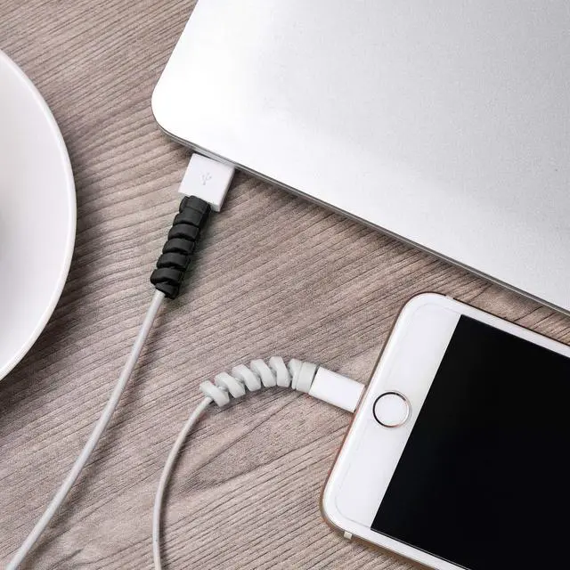 Alt view image 3 of 7 - 12 Pieces Charging Cable Protector Silicone Spiral Charger Cable Savers for Cords Micro USB Protector, Mouse Saver, Suit for Cell Phones, Computers(Gray, Black)