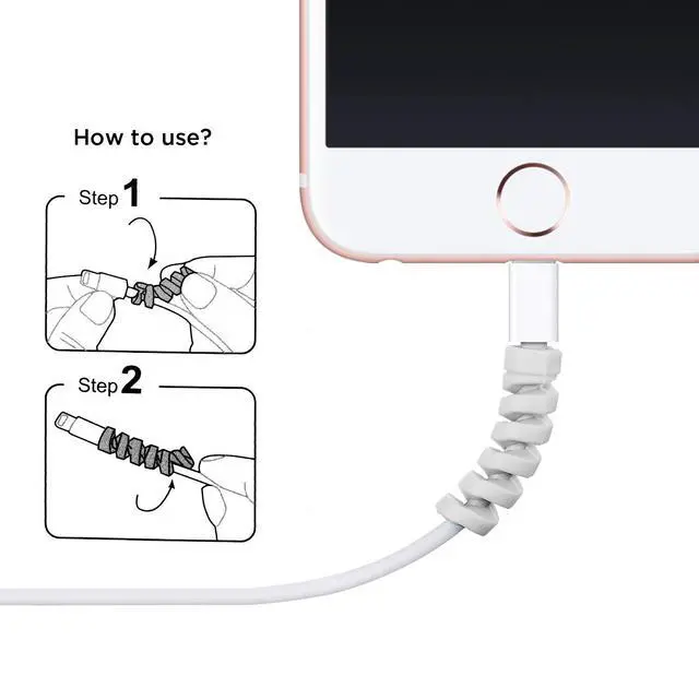Alt view image 7 of 7 - 12 Pieces Charging Cable Protector Silicone Spiral Charger Cable Savers for Cords Micro USB Protector, Mouse Saver, Suit for Cell Phones, Computers(Gray, Black)