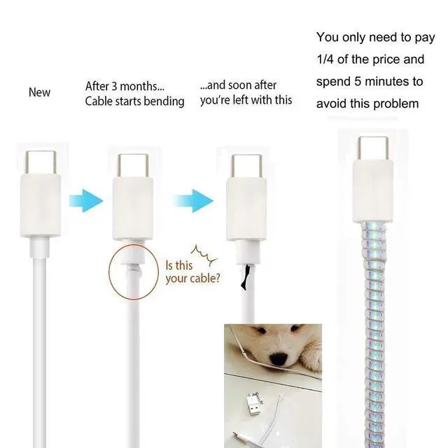Alt view image 5 of 7 - Cable Protector Animal Proof Wire Repair, Cord Protector for Pets Headphone Saver Spiral Cable Wrap Strain Relief, Cord Sleeve for Phone Cable USB Date Cable, 60 inches, 2 pcs, Black