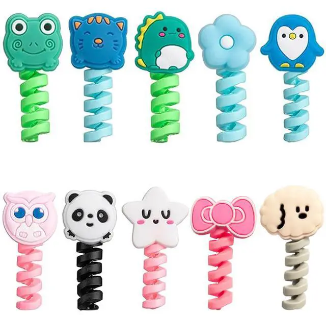 Main image of 10 Pack Cartoon Animal Cable Protectors for Phone Charging Cord, Silicone USB Wire Saver for Android Smartphone Data Line, Multicolor Decorative Cord Wraps for Phone Accessories