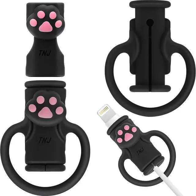 Main image of Cable Protector for iPhone Charger, Silicone Charger Cord Protector Cute Black Cat Claws Wire Protector 2 in 1 Flexible Cable Protectors for Cords Anti-Break Charging Cable Cord Saver Winder