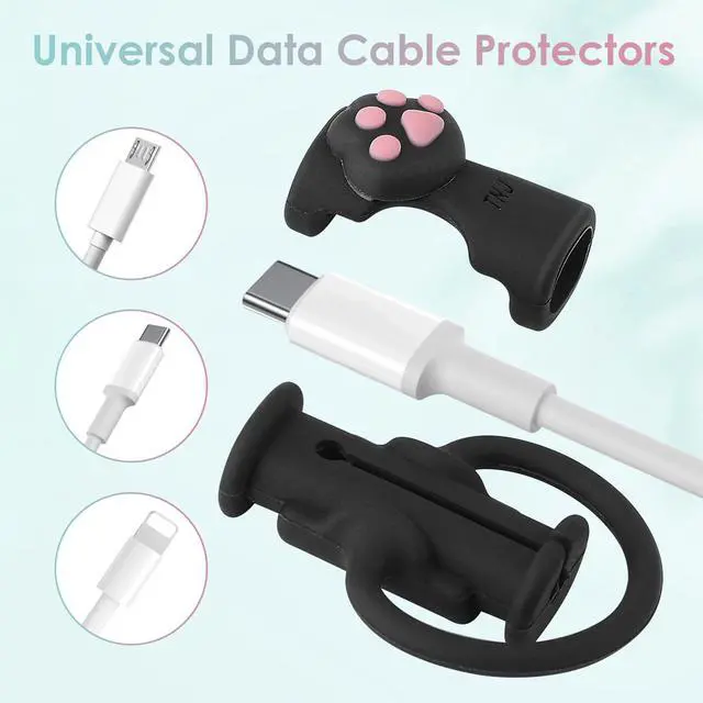 Alt view image 2 of 7 - Cable Protector for iPhone Charger, Silicone Charger Cord Protector Cute Black Cat Claws Wire Protector 2 in 1 Flexible Cable Protectors for Cords Anti-Break Charging Cable Cord Saver Winder