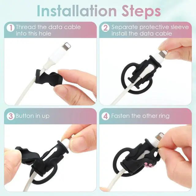 Alt view image 3 of 7 - Cable Protector for iPhone Charger, Silicone Charger Cord Protector Cute Black Cat Claws Wire Protector 2 in 1 Flexible Cable Protectors for Cords Anti-Break Charging Cable Cord Saver Winder