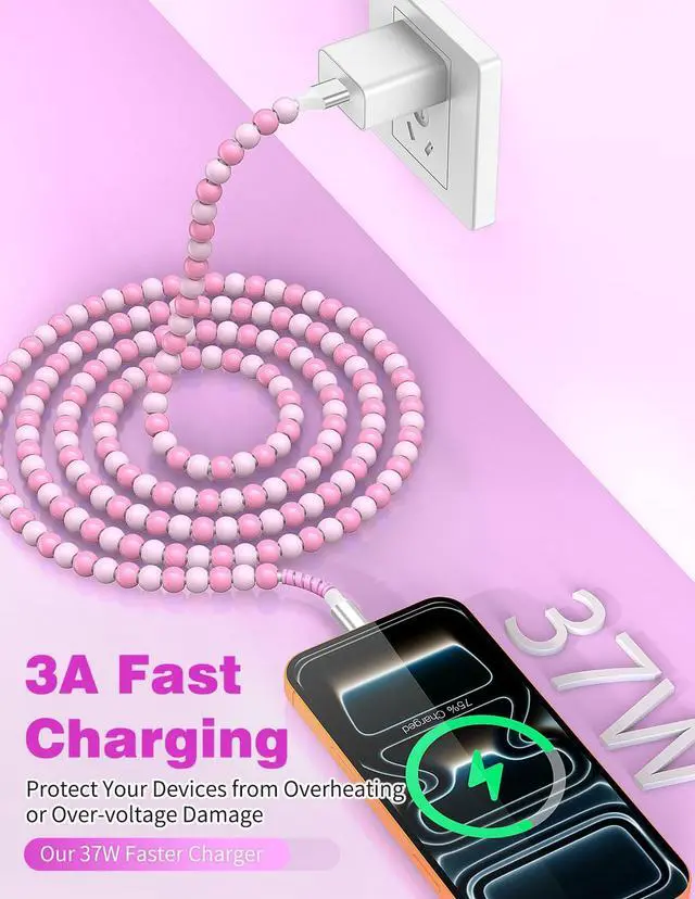Alt view image 4 of 7 - 3FT USB-A to USB-C Fast Charging Cable Beaded &Data Sync Women Girl