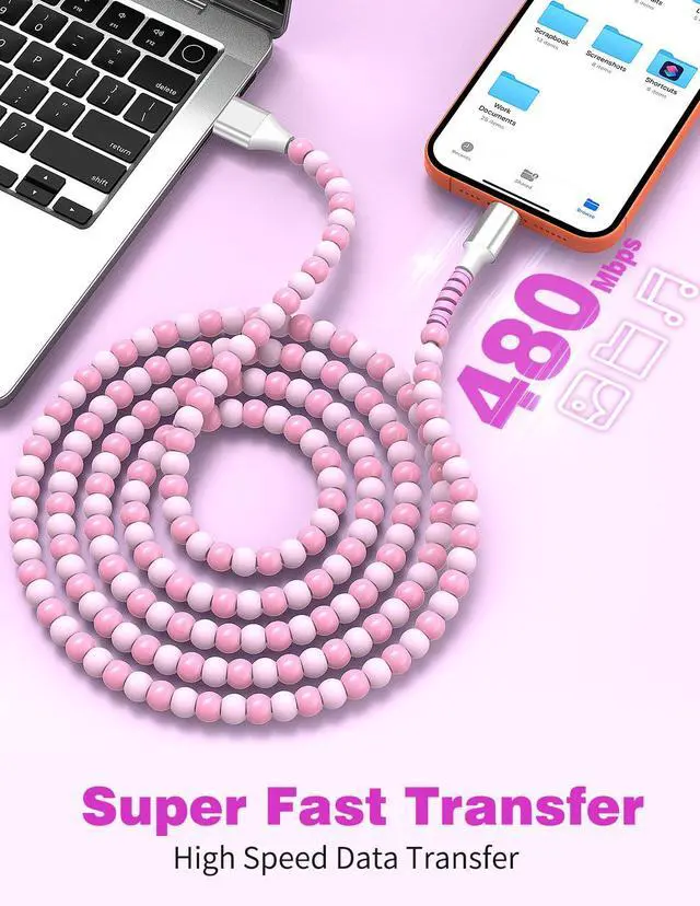 Alt view image 5 of 7 - 3FT USB-A to USB-C Fast Charging Cable Beaded &Data Sync Women Girl