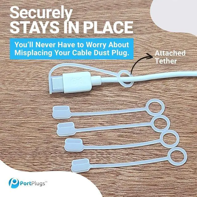 Alt view image 5 of 7 - USB C Cable Dust Caps 5 Pack with Integrated Tether, Black
