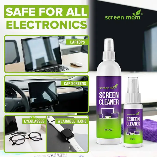 Alt view image 2 of 7 - Screen Cleaner Spray 8oz & 2oz for TV, Car, Laptop and Computer