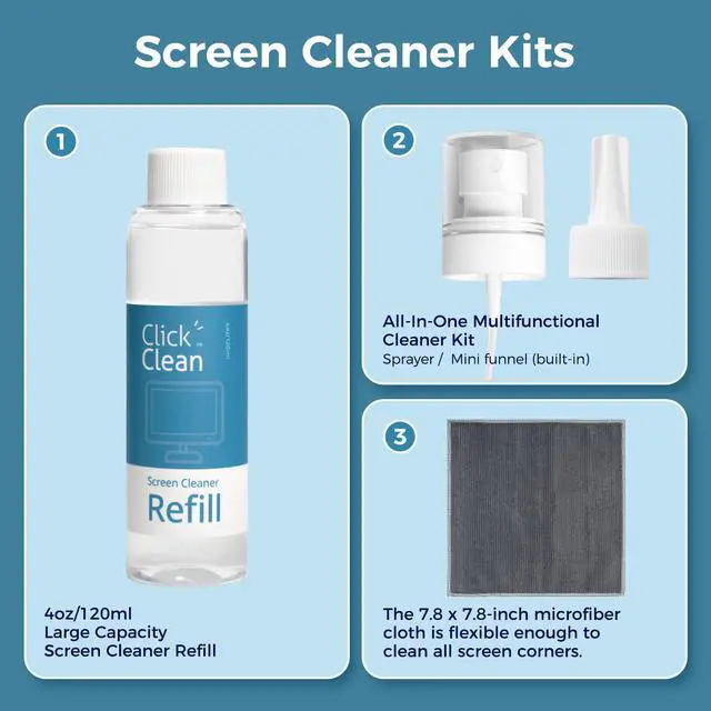 Alt view image 3 of 7 - Screen Cleaner Kit with 4 oz Refill, Cloth, Funnel & Sprayer