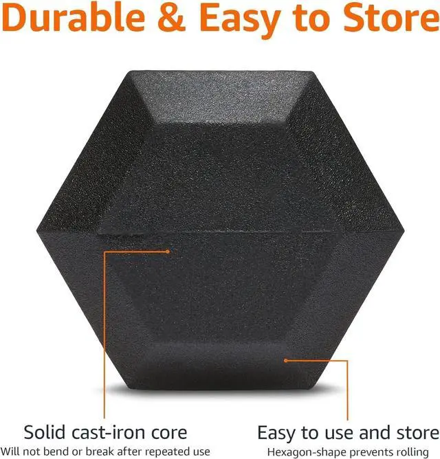 Alt view image 3 of 6 - Rubber Hex Dumbbell with Comfortable Handle for Home Gym Workout, 20 Pounds, Single, Black