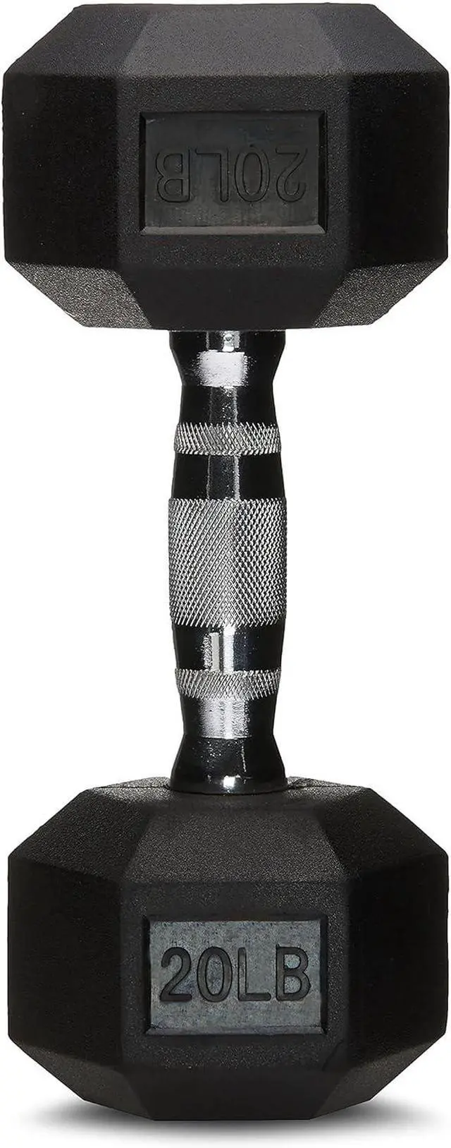 Alt view image 5 of 6 - Rubber Hex Dumbbell with Comfortable Handle for Home Gym Workout, 20 Pounds, Single, Black