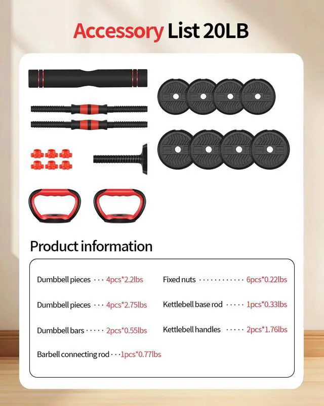 Alt view image 2 of 7 - Adjustable Dumbbells,20/30/40/60/80lbs Free Weight Set with Connector, 4 in1 Dumbbells Set as Barbell/Kettlebells/Push up Stand, Fitness Workout Equipment for Home Gym for Youth,Women/Men
