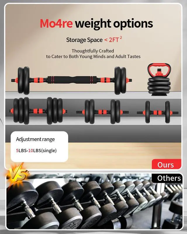 Alt view image 5 of 7 - Adjustable Dumbbells,20/30/40/60/80lbs Free Weight Set with Connector, 4 in1 Dumbbells Set as Barbell/Kettlebells/Push up Stand, Fitness Workout Equipment for Home Gym for Youth,Women/Men