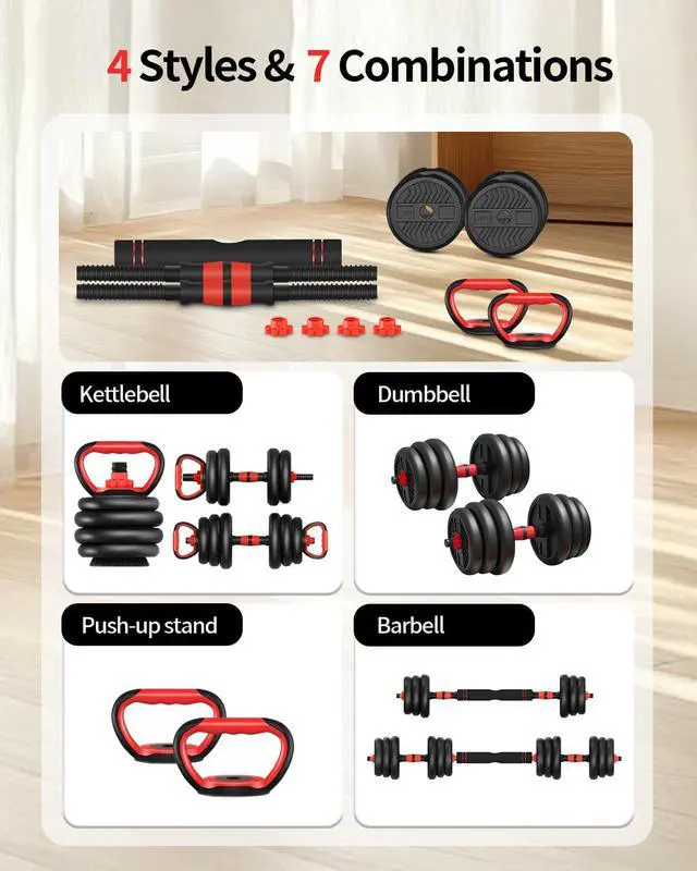 Alt view image 7 of 7 - Adjustable Dumbbells,20/30/40/60/80lbs Free Weight Set with Connector, 4 in1 Dumbbells Set as Barbell/Kettlebells/Push up Stand, Fitness Workout Equipment for Home Gym for Youth,Women/Men