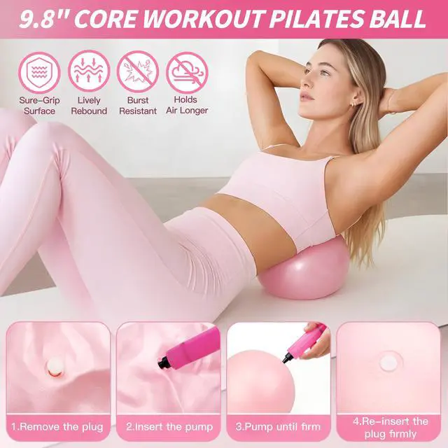 Alt view image 4 of 7 - Pilates Kit with Ankle Weights, Pilates Essentials Kit for Women, Pilates Equipment with 14.5" Pilates Ring and Ball, Resistance Bands, Core Sliders & Grip Socks for Home Workouts (Pink)