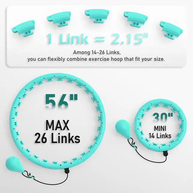Alt view image 2 of 7 - Weighted Hula Circle with 26/32 Links(56-66 Inch) for Adults Weight Loss, Infinity Fitness Hoop Plus Size, for Women Smart Exercise Equipment