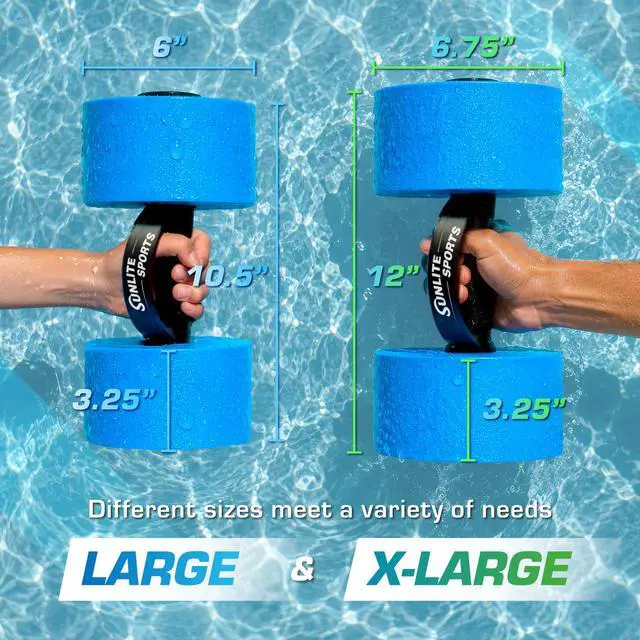 Alt view image 2 of 7 - Water Weights Pool Exercise Dumbbells, Water Aerobic Equipment, High-Density EVA-Foam Dumbbell with Handle Strip, Aqua Therapy, Pool Fitness, Water Exercise, Set of 2