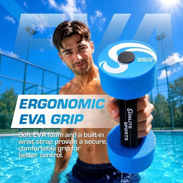Alt view image 3 of 7 - Water Weights Pool Exercise Dumbbells, Water Aerobic Equipment, High-Density EVA-Foam Dumbbell with Handle Strip, Aqua Therapy, Pool Fitness, Water Exercise, Set of 2