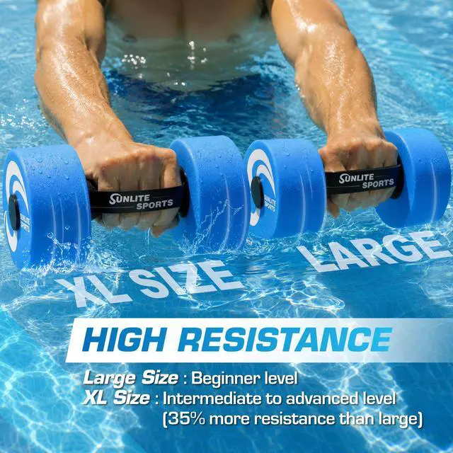Alt view image 4 of 7 - Water Weights Pool Exercise Dumbbells, Water Aerobic Equipment, High-Density EVA-Foam Dumbbell with Handle Strip, Aqua Therapy, Pool Fitness, Water Exercise, Set of 2