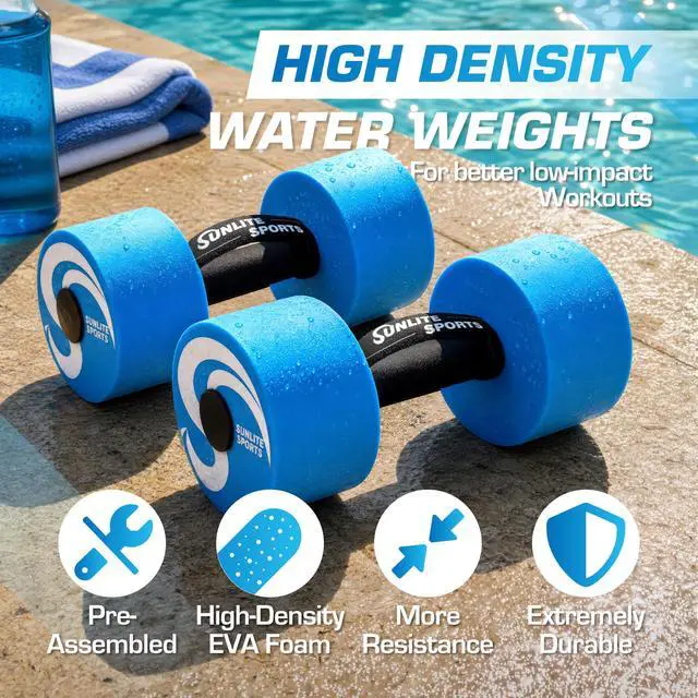 Alt view image 5 of 7 - Water Weights Pool Exercise Dumbbells, Water Aerobic Equipment, High-Density EVA-Foam Dumbbell with Handle Strip, Aqua Therapy, Pool Fitness, Water Exercise, Set of 2