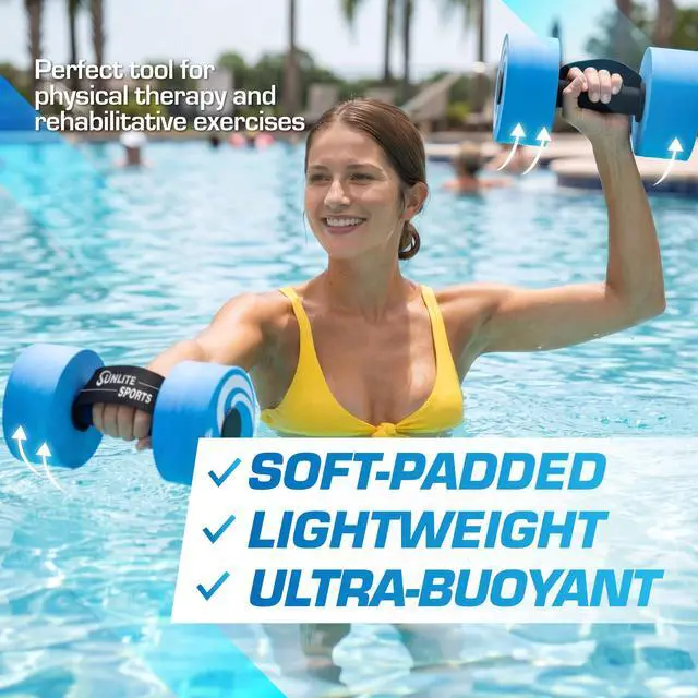Alt view image 6 of 7 - Water Weights Pool Exercise Dumbbells, Water Aerobic Equipment, High-Density EVA-Foam Dumbbell with Handle Strip, Aqua Therapy, Pool Fitness, Water Exercise, Set of 2