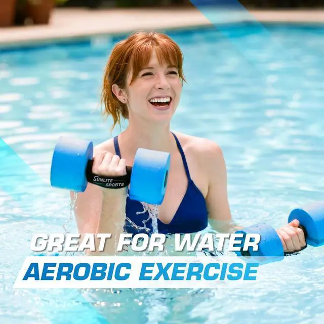 Alt view image 7 of 7 - Water Weights Pool Exercise Dumbbells, Water Aerobic Equipment, High-Density EVA-Foam Dumbbell with Handle Strip, Aqua Therapy, Pool Fitness, Water Exercise, Set of 2