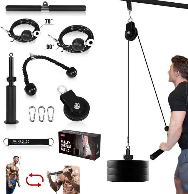 Main image of Fitness LAT and Lift Pulley System, Dual Cable Machine(70'' and 90'') with Upgraded Loading Pin for Triceps Pull Down, Biceps Curl, Back, Forearm, Shoulder-Home Gym Equipment(Patent)