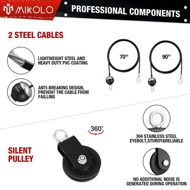 Alt view image 3 of 5 - Fitness LAT and Lift Pulley System, Dual Cable Machine(70'' and 90'') with Upgraded Loading Pin for Triceps Pull Down, Biceps Curl, Back, Forearm, Shoulder-Home Gym Equipment(Patent)