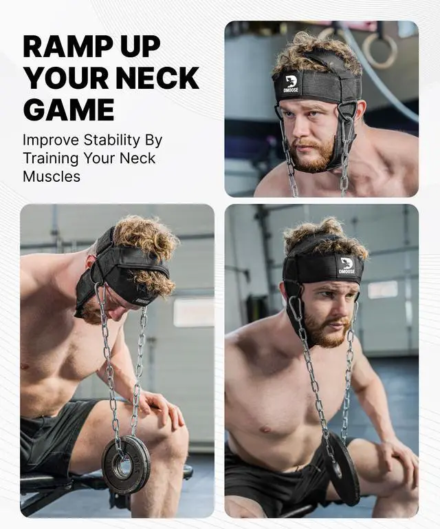 Alt view image 2 of 7 - Neck Harness for Weight Lifting - Soft Padded Head & Chin Strap with 30" Heavy Duty Steel Chain - Neck Exerciser, Trainer & Strengthener to Support Injury Recovery (Black)