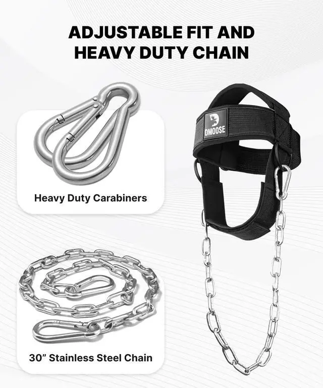 Alt view image 3 of 7 - Neck Harness for Weight Lifting - Soft Padded Head & Chin Strap with 30" Heavy Duty Steel Chain - Neck Exerciser, Trainer & Strengthener to Support Injury Recovery (Black)
