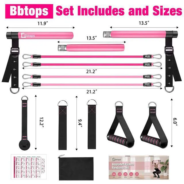 Alt view image 7 of 7 - Pilates Bar Kit with Resistance Bands,Full Body Workout Equipment