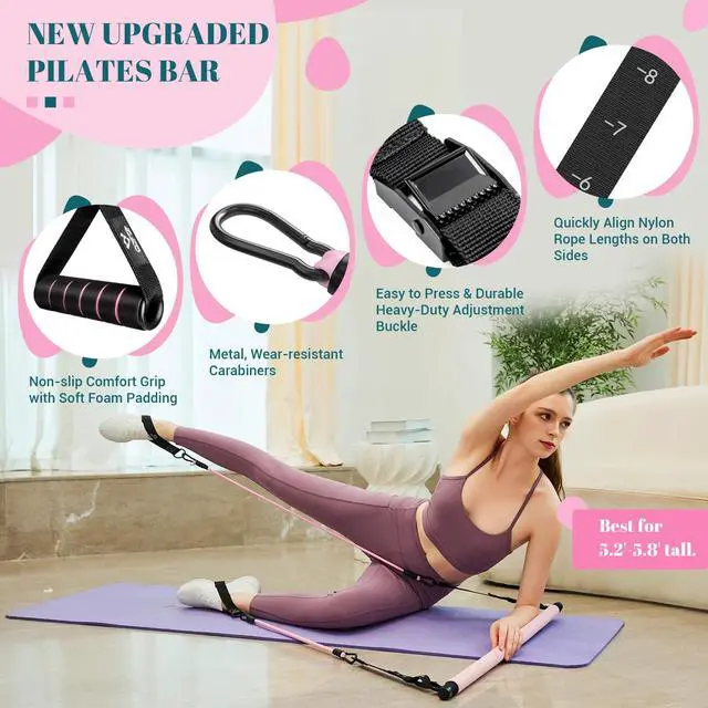 Alt view image 2 of 7 - Pilates Bar Kit with Resistance Bands, Multifunctional Yoga Pilates Kit