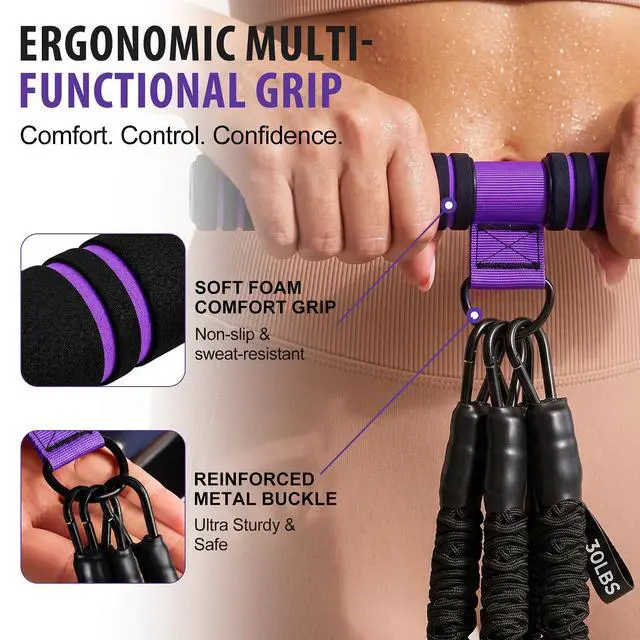 Alt view image 3 of 7 - Adjustable Foot Pedal Resistance Band with Handle, Multifunction AB/Core Workout Equipment for Women, 3-in-1 Exercise Bands for Working Out, 30-90lbs Heavy Duty Home Gym Yoga Fitness Equipment