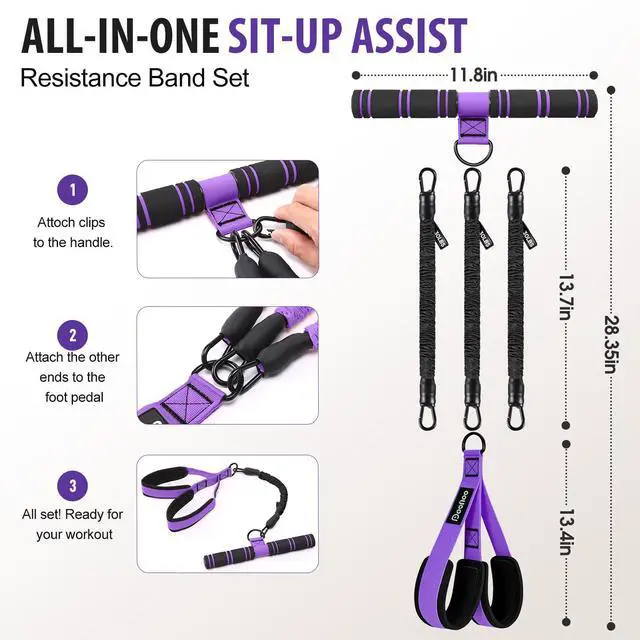 Alt view image 6 of 7 - Adjustable Foot Pedal Resistance Band with Handle, Multifunction AB/Core Workout Equipment for Women, 3-in-1 Exercise Bands for Working Out, 30-90lbs Heavy Duty Home Gym Yoga Fitness Equipment
