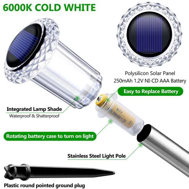 Alt view image 2 of 7 - Solar Lights Outdoor Waterproof 10 Pack Pathway Lights Cool White