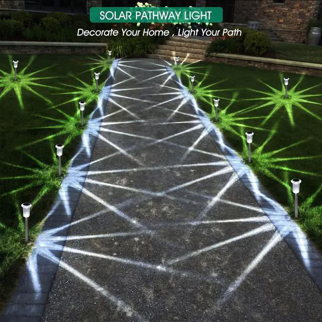 Alt view image 6 of 6 - Solar Outdoor Lights, 10 Pack Waterproof Stainless Steel Solar Stake Lights for Pathway Garden Yard Path Walkway Driveway Lawn Patio Outside Decor, Cool White