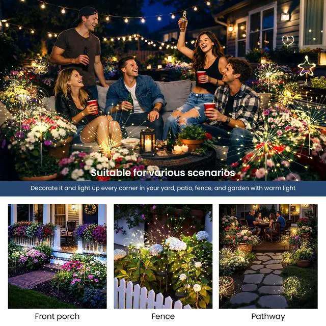 Alt view image 2 of 7 - 2Pack Solar Lights Outdoor, 120LED Firework Lights