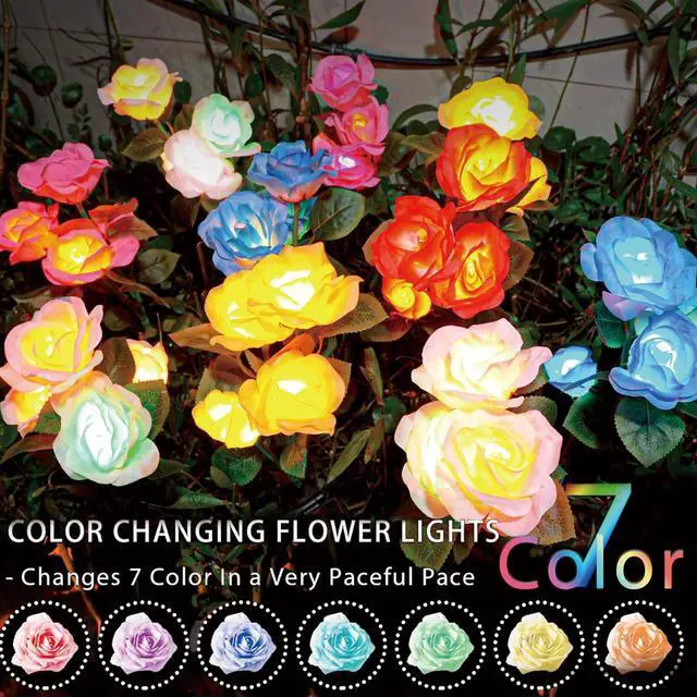 Alt view image 2 of 6 - Solar Garden Lights - Upgraded Outdoor Light, 7-Color Changing Rose Lights for Yard,Garden Decoration, Enlarged Solar Panel, More Realistic Rose Flower (2 Packs)