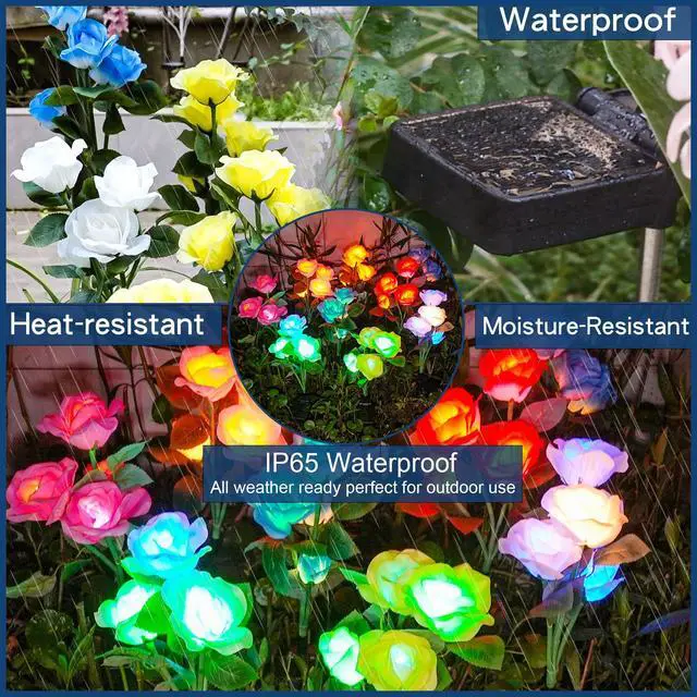 Alt view image 4 of 6 - Solar Garden Lights - Upgraded Outdoor Light, 7-Color Changing Rose Lights for Yard,Garden Decoration, Enlarged Solar Panel, More Realistic Rose Flower (2 Packs)