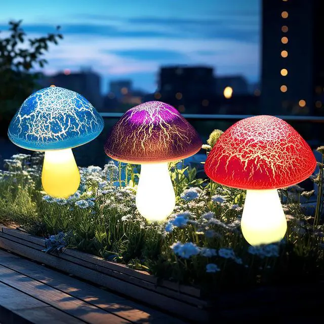 Alt view image 3 of 7 - Solar Garden Decor Lights 8 Crack Mushrooms Outdoor Decor Stake Lights, Waterproof Solar Pathway Light Gardening Gifts for Garden Gnomes Backyard Flower Bed Christmas Decorations
