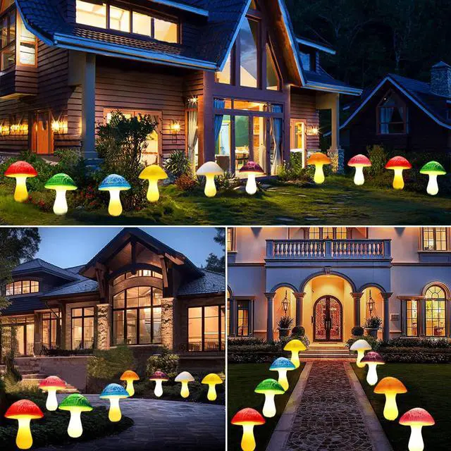 Alt view image 6 of 7 - Solar Garden Decor Lights 8 Crack Mushrooms Outdoor Decor Stake Lights, Waterproof Solar Pathway Light Gardening Gifts for Garden Gnomes Backyard Flower Bed Christmas Decorations