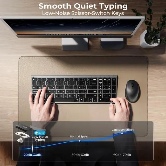 Alt view image 3 of 7 - DK05 Bluetooth Wireless Keyboard and Mouse Combo, Space Gray