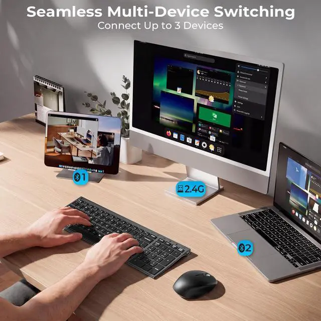 Alt view image 2 of 7 - DK05 Bluetooth Wireless Keyboard and Mouse Combo, Space Gray