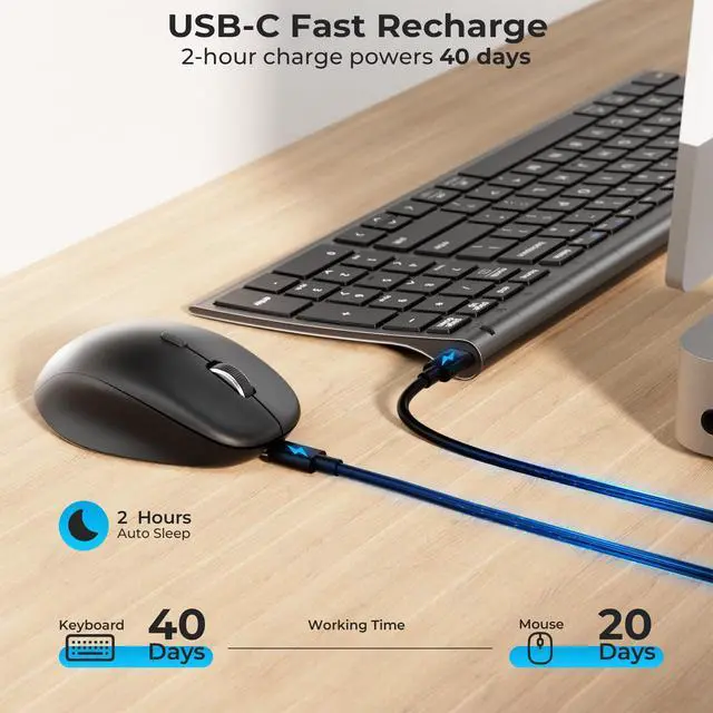 Alt view image 4 of 7 - DK05 Bluetooth Wireless Keyboard and Mouse Combo, Space Gray