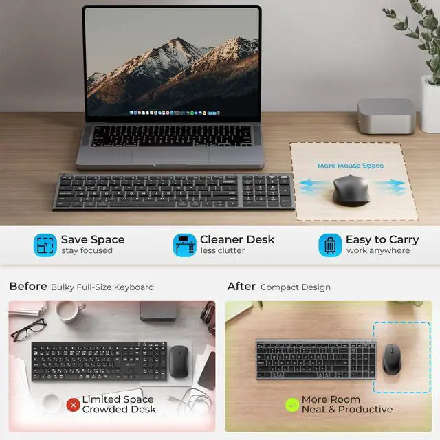 Alt view image 5 of 7 - DK05 Bluetooth Wireless Keyboard and Mouse Combo, Space Gray