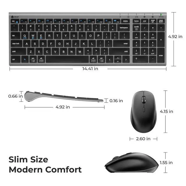Alt view image 6 of 7 - DK05 Bluetooth Wireless Keyboard and Mouse Combo, Space Gray