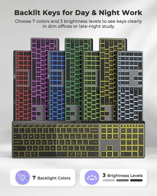 Alt view image 2 of 7 - COE64-3 Pro Wireless Bluetooth Keyboard Mouse Combo, 7-Color Backlit