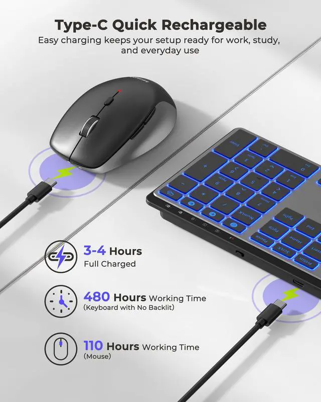 Alt view image 7 of 7 - COE64-3 Pro Wireless Bluetooth Keyboard Mouse Combo, 7-Color Backlit